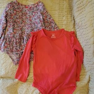 24 Months, Carter's Ruffled Bodysuits. 2 pack.